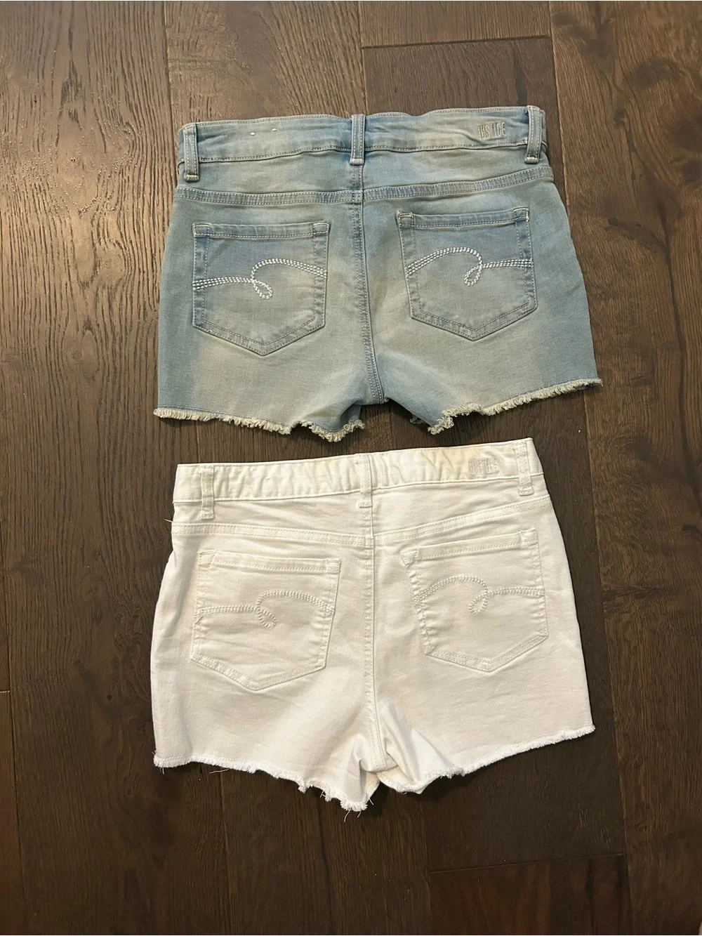 JUSTICE Girls’ Denim Shorts Bundle Blue and White Raw Hem Jean Shorts Size 16